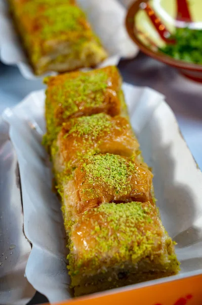 Turkish Arabic Sweet Dessert Baklava Made Filo Pastry Filled Chopped — ストック写真