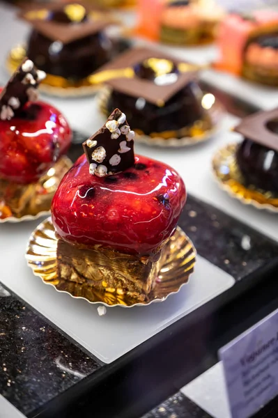 Austrian Desserts Different Types Chocolate Fruit Cakes Display Cafe Vienna — 스톡 사진