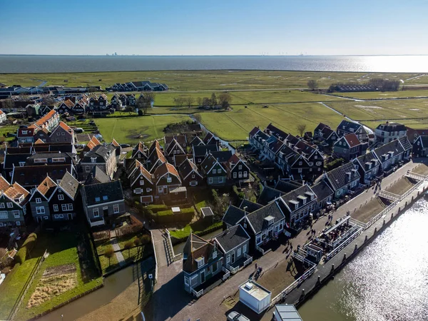 Uitzicht Vanuit Lucht Klein Nederlands Stadje Marken Met Houten Huizen — Stockfoto