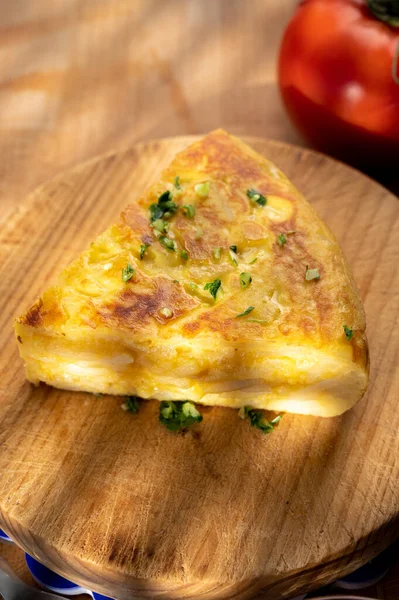 Spanish Vegetarian Food Portion Homemade Tasty Potato Omelette Tortilla Patatas — Fotografia de Stock