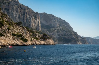 Limestone cliffs and blue sea near Cassis, boat excursion to Calanques national park in Provence, France