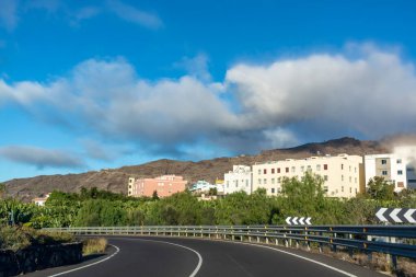 La Palma adasının 2021 'de La Laguna ve Todoque' daki Cumbre vieja volkanı patlamasından önceki panoramik manzarası, İspanya, Kanarya Adaları