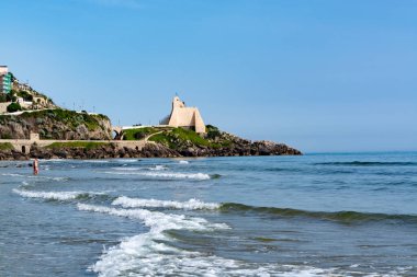 Summer vacation destination on Tyrrhenien sea old village Sperlonga with sandy beaches and small white houses