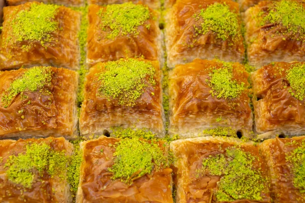 Turkish Arabic Sweet Dessert Baklava Fistikli Made Filo Pastry Filled — Photo
