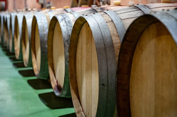 Making Wine Traditional Bodega Steel Tanks Old Wooden Barrels South — 스톡 사진