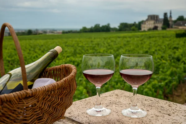 Tasting of red wine by old maker in Pierres Dores region with yellow stone houses on south of Beaujolais region, France, wine appelation region