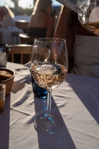 Dinner Sunset French Gourmet Restaurant Cold Dry Rose Wine Port — Foto Stock