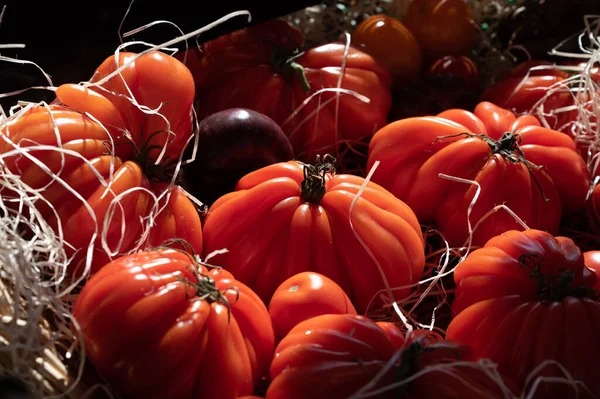 Färgglada Franska Mogna Välsmakande Tomater Sortimentet Provensalska Marknaden Cassis Provence — Stockfoto