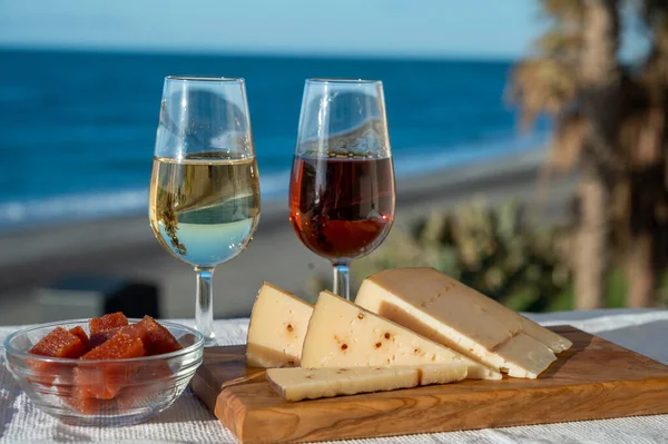 Spanish Hard Andalusian Cheese Filled Sweet Sherry Served Outdoor Membrillo — Stock Photo, Image