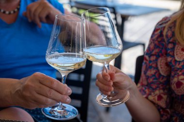 Cheeses of Normandy, round camembert cow cheese from Camembert village and heartshaped neufchatel from Neufchtel en Bray and view on alebaster cliffs Porte d'Aval in Etretat, Normandy, France