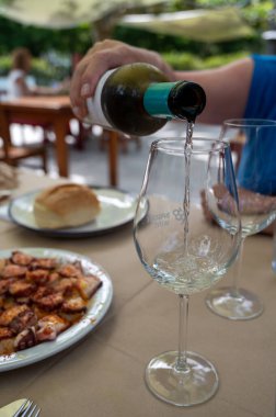 Cheeses of Normandy, round camembert cow cheese from Camembert village and heartshaped neufchatel from Neufchtel en Bray and view on alebaster cliffs Porte d'Aval in Etretat, Normandy, France