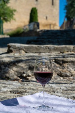 Wine tour with tasting of red dry wine and ruins of medieval castle of Chteauneuf du Pape ancient wine making village in France
