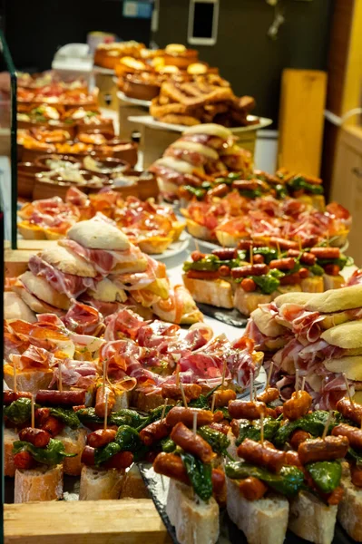 Assortment Typical Snacks Basque Country Navarre Pinchos Pinxtos Small Piece — Stock Photo, Image