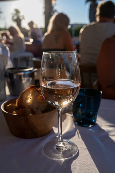 Dinner Sunset French Gourmet Restaurant Cold Dry Rose Wine Port — Foto Stock