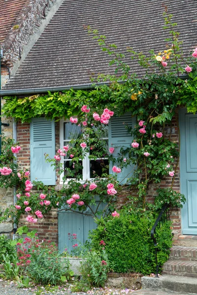 Turizm beldesi, en güzel Fransız köylerinden biri, Gerberoy - küçük tarihi köy, yarı keresteli evler ve renkli güller, Fransa