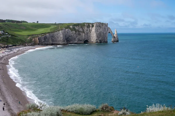 Panoramautsikt Över Krita Atlanten Och Porte Aval Valv Etretat Normandie — Stockfoto