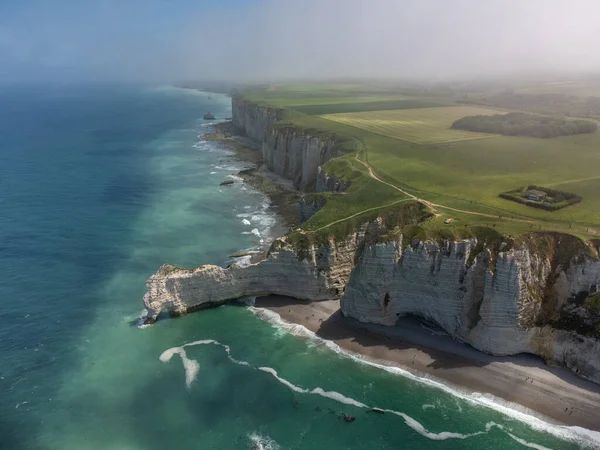 Aerian Utsikt Över Krita Klippor Nära Porte Aval Valv Etretat — Stockfoto