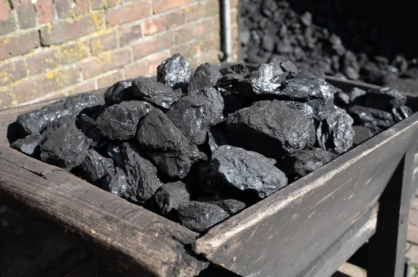 Old-fashioned, non-environmental heating fuel, black rock coal for use in stoking area, air pollution, not eco-friendly