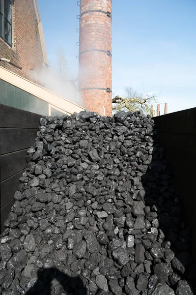 Old-fashioned, non-environmental heating fuel, black rock coal for use in stoking area, air pollution, not eco-friendly