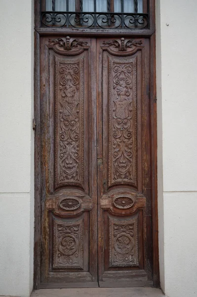 Exemplo Ornamentos Geométricos Medievais Antigas Portas Madeira Granada Andaluzia Espanha — Fotografia de Stock
