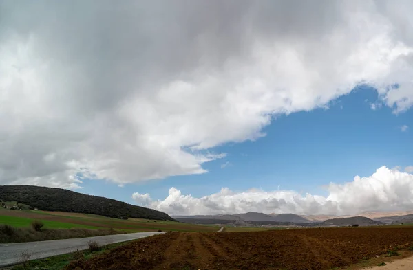 Panoramautsikt Över Jordbruksdalen Nära Staden Zafarraya Med Bördiga Jordar För — Stockfoto