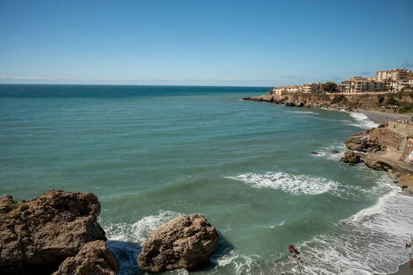 Travel Destination View Blue Sea Mountains Balcon Europa Small Andalusian — Stock Photo, Image