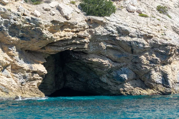 Calanques Ulusal Parkı, Provence, Fransa 'da Akdeniz çam ağaçları beyaz kireçtaşı kayalar ve uçurumlar üzerinde büyüyor