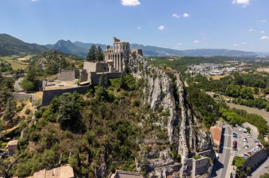 View on historical city Sisteron with river Durance, gates to Provence, summer vacation in France