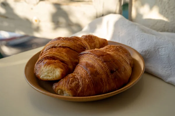 Summer Morning Provence Traditional Breakfast Fresh Baked Croissants View Fisherman — Stockfoto