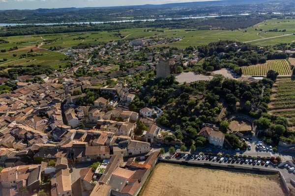 Aerial View Medieval Buildings Vineyards Sunny Day Vacation Destination Famous — ストック写真