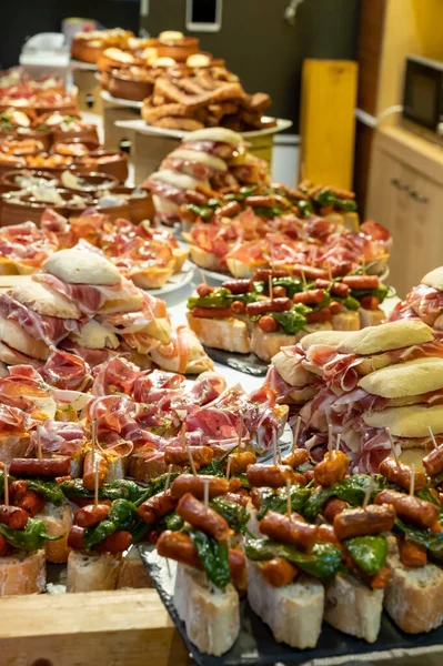Assortment Typical Snacks Basque Country Navarre Pinchos Pinxtos Small Piece — Stock Photo, Image