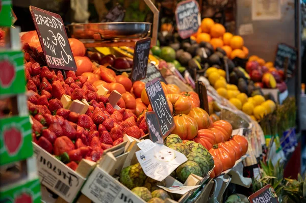 Colorful Fresh Ripe Fruits Vegetables Farmers Market Malaga Spain — Stock Photo, Image