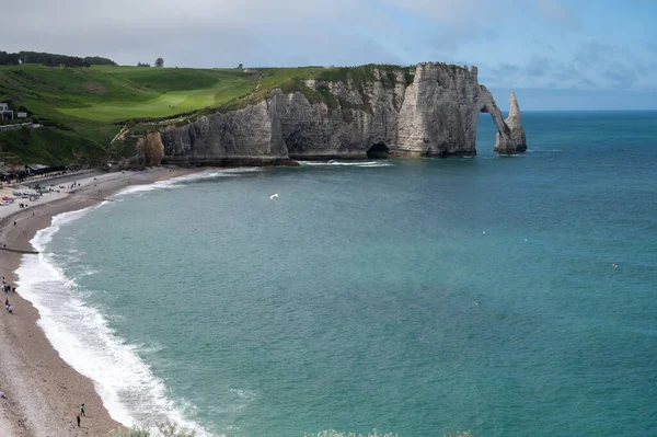 Panoramautsikt Över Krita Atlanten Och Porte Aval Valv Etretat Normandie — Stockfoto