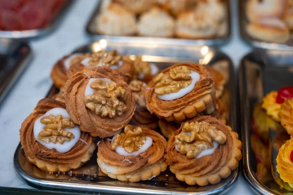 Variedad Galletas Pasteles Expuestos Panadería Artesanal Ciudad San Sebastián País —  Fotos de Stock