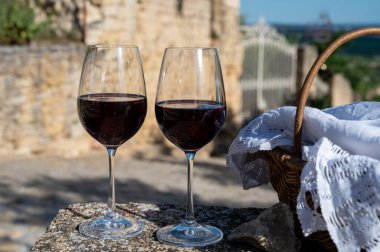 Wine tour with tasting of red dry wine and ruins of medieval castle of Chteauneuf du Pape ancient wine making village in France