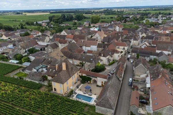 Aerial View Green Vineyards Puligny Montrachet Village Production High Quality — 图库照片