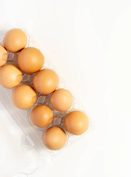 Organic Egg Clear Pack Isolated White Top View Place Text — Foto de Stock