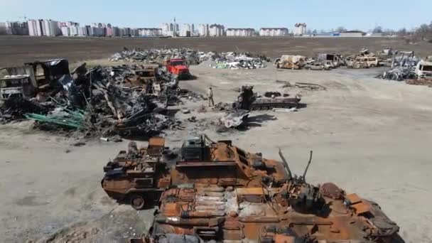 Bucha Kyiv Ukraine 2022 Streets Bucha Ukraine Full Russian Tanks — ストック動画