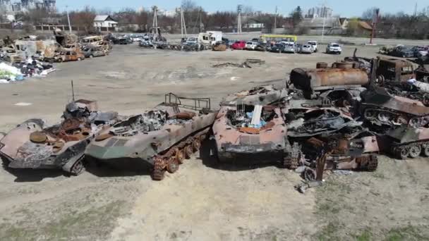 Bucha Kyiv Ukraine 2022 Streets Bucha Ukraine Full Russian Tanks — ストック動画
