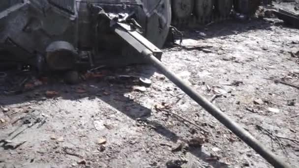 Borodianka Kyiv Ukraine 2022 Broken Russian Military Equipment Tanks Armored — стоковое видео