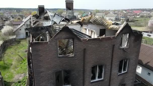 Hostomel Kyiv Ukraine 2022 Russian Occupants Destroyed Private Houses City — Video Stock