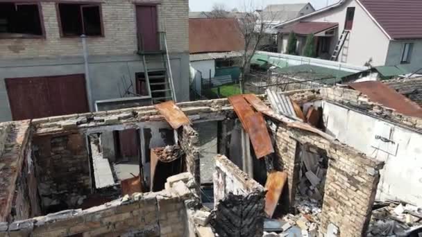 Hostomel Kyiv Ukraine 2022 Russian Occupants Destroyed Private Houses City — Video Stock