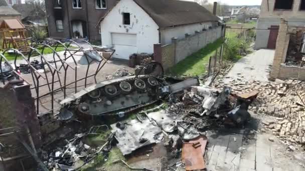 Hostomel Kyiv Ukraine 2022 Russian Occupants Destroyed Private Houses City — Vídeos de Stock