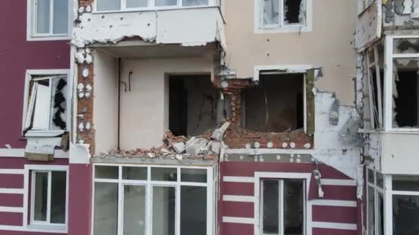 Hostomel Kyiv Ukraine 2022 Russian Invaders Destroyed Multi Storey Residential — стоковое видео