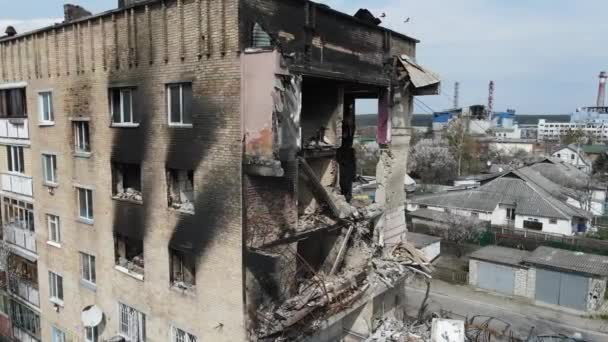 Hostomel Kyiv Ukraine 2022 Russian Invaders Destroyed Multi Storey Residential — Vídeos de Stock