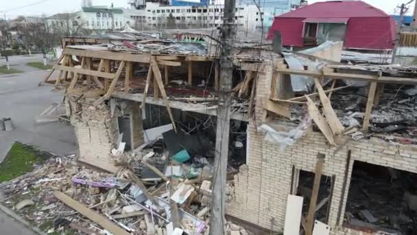 Hostomel Kyiv Ukraine 2022 Russian Occupiers Destroyed Shops City Hostomel — ストック動画