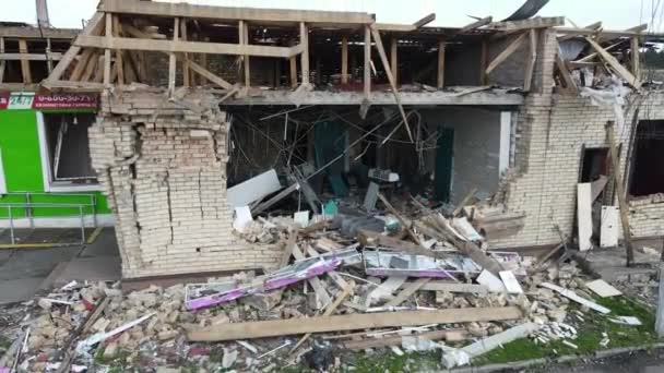 Hostomel Kyiv Ukraine 2022 Russian Occupiers Destroyed Shops City Hostomel — Stock Video