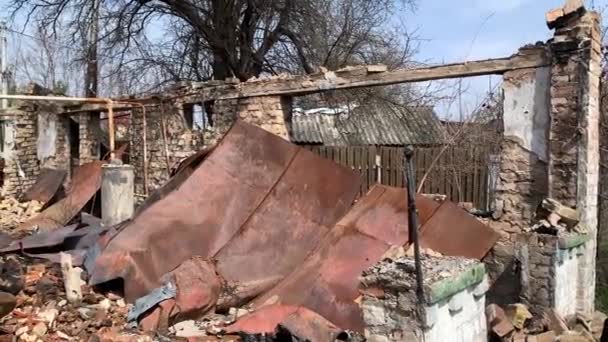 Hostomel Kyiv Ukraine 2022 Russian Occupants Destroyed Private Houses City — ストック動画