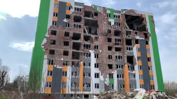 Hostomel Kiev Ucrania 2022 Invasores Rusos Destruyeron Una Zona Residencial — Vídeos de Stock