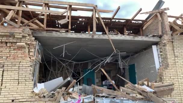 Hostomel Kyiv Ukraine 2022 Russian Occupiers Destroyed Shops City Hostomel — Wideo stockowe